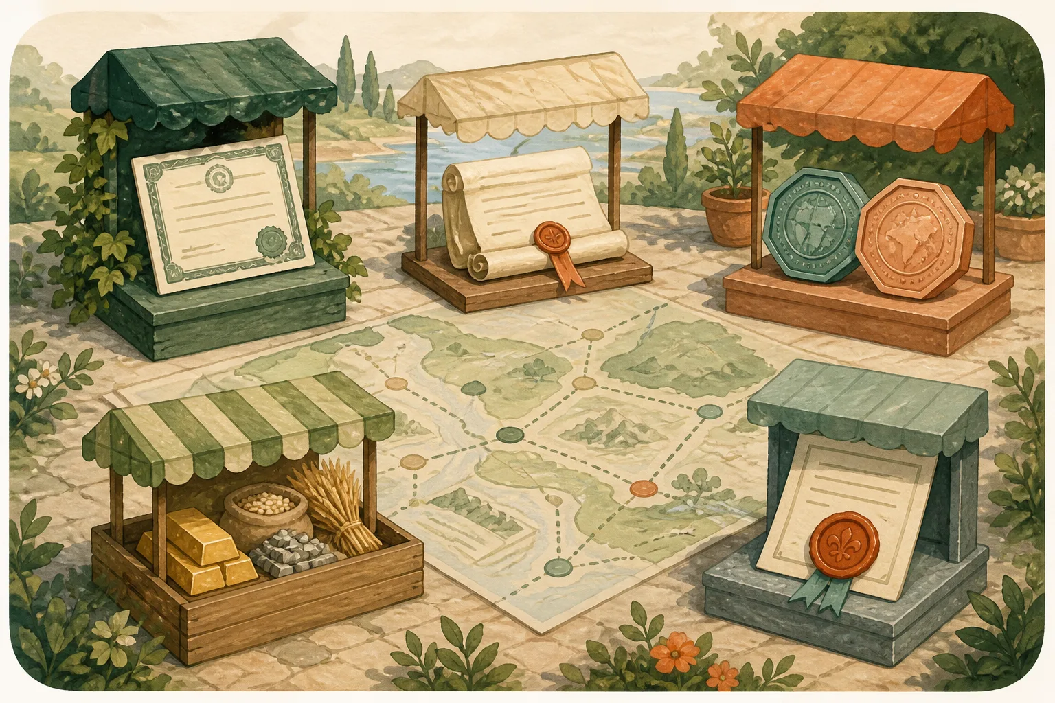 Panorama map of stocks, bonds, currencies, commodities, and derivatives