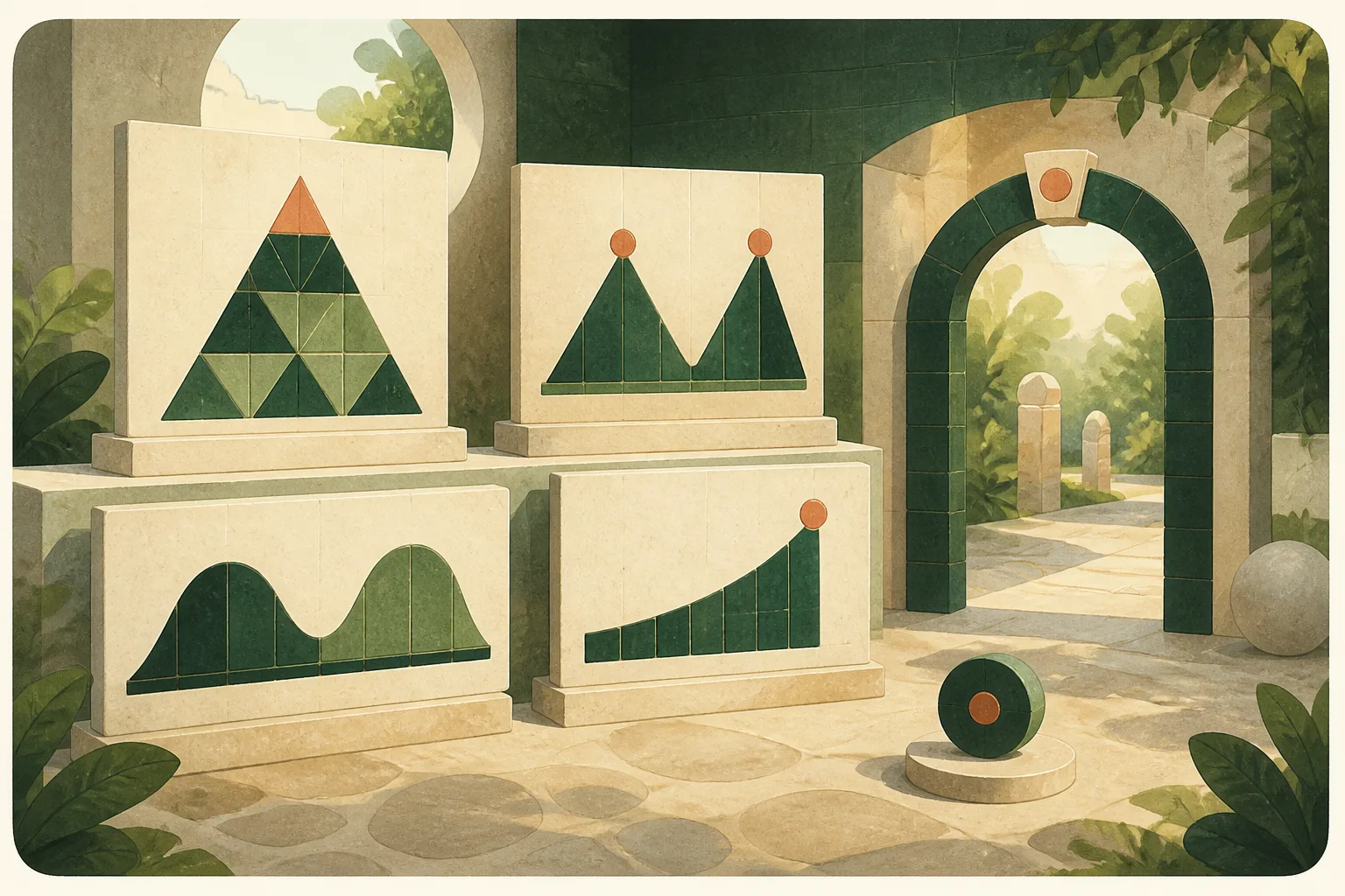 Illustrated set of classic chart pattern shapes