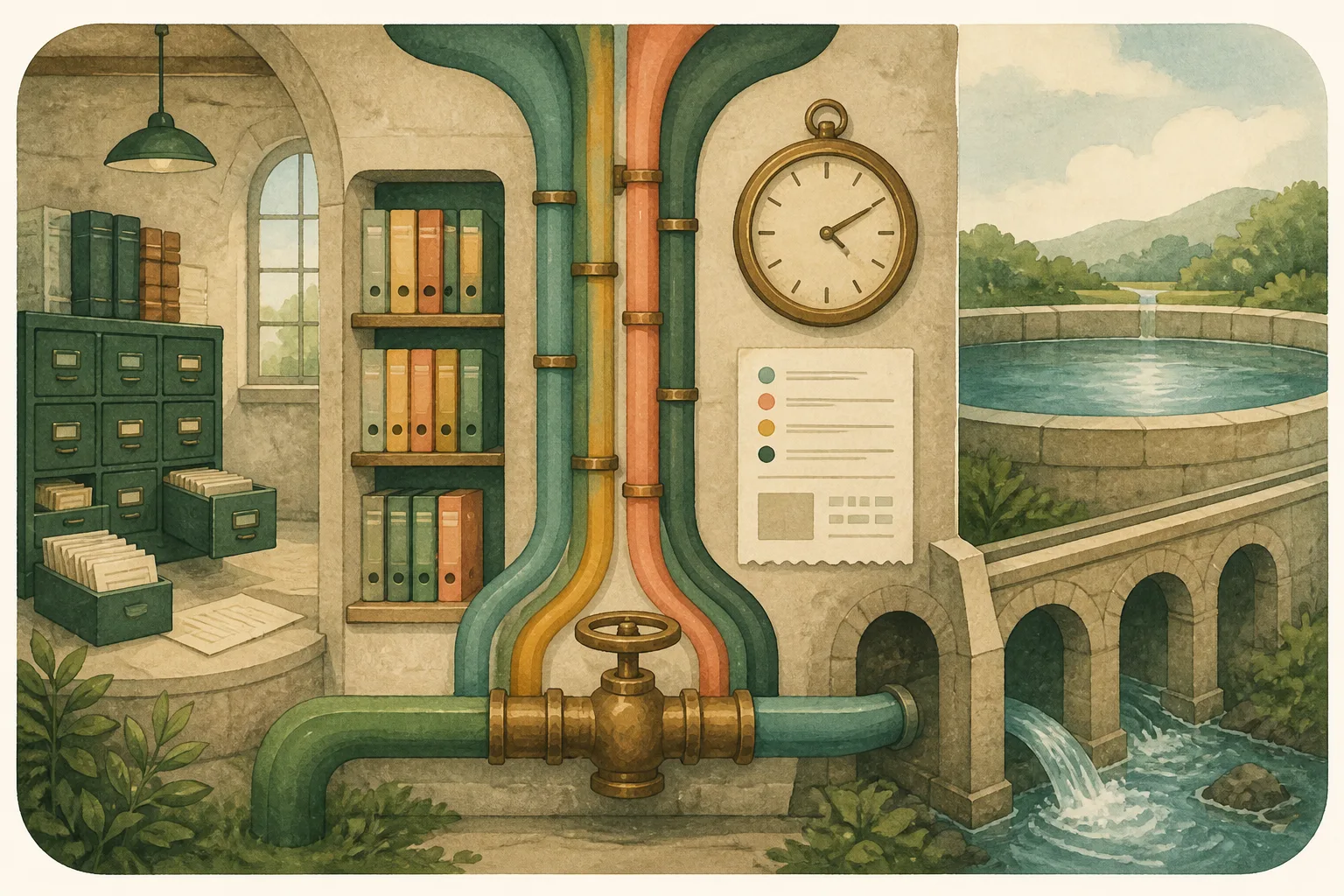 Database, clock, and receipt representing data sources