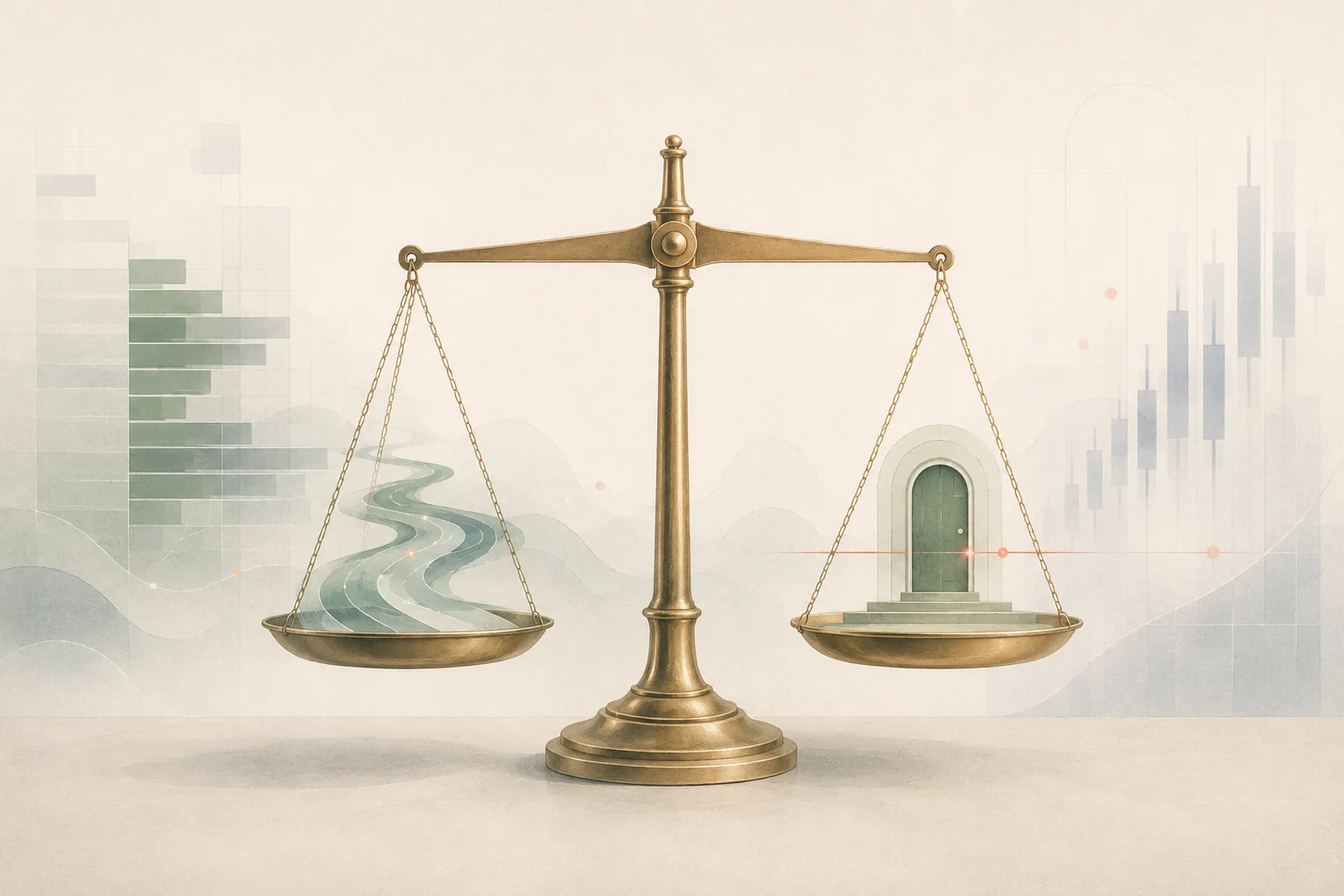 A balance scale weighing execution speed against price boundaries