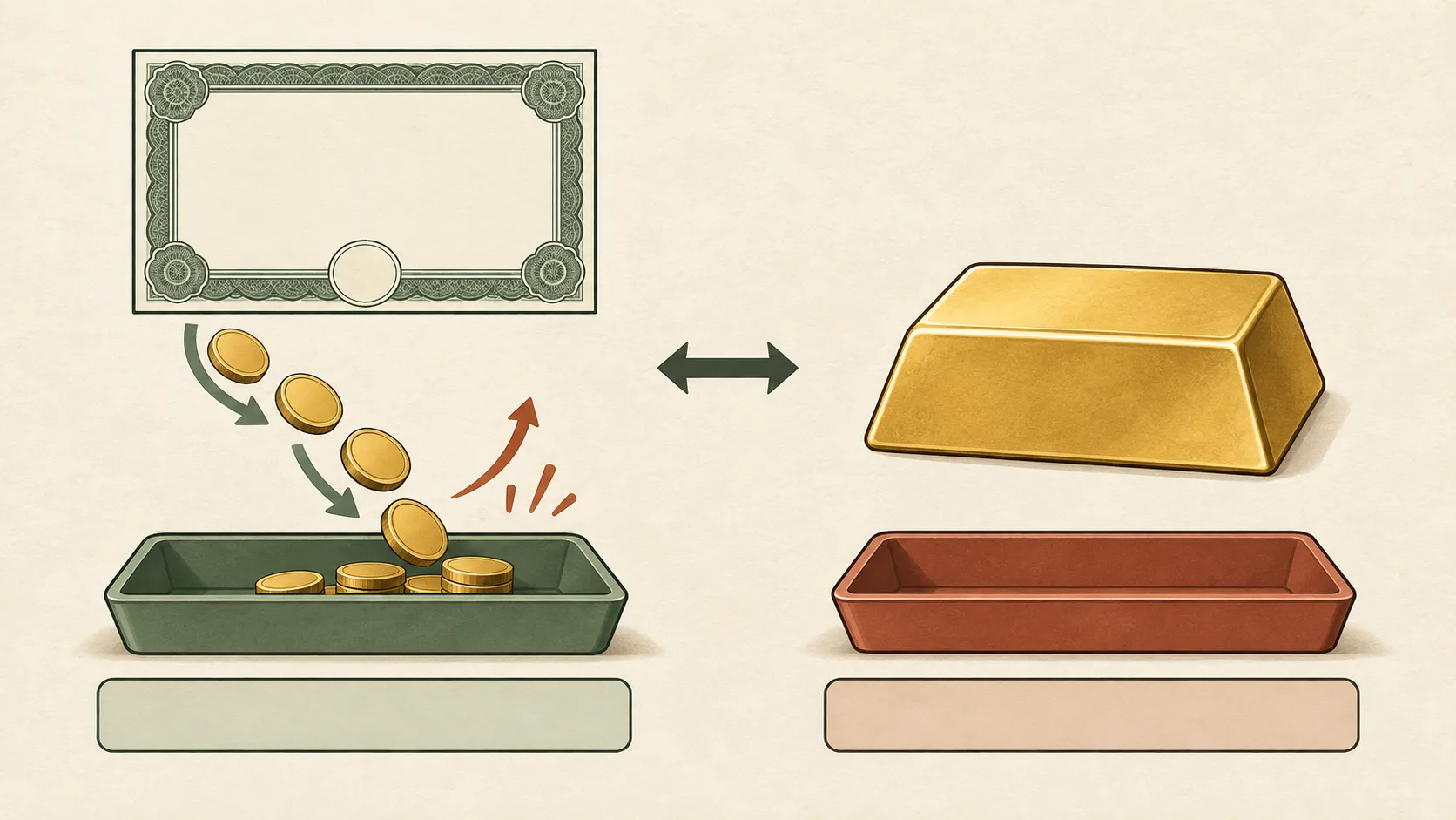 A side-by-side comparison shows a bond producing recurring interest while gold is held without regular interest income